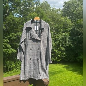 Gray Plaid Double-Breasted Coat